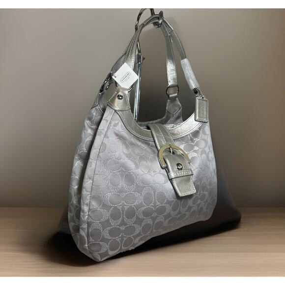 Coach F18911 Soho Metallic Signature Hobo Silver Grey Shoulder Bag NWT - Picture 5 of 12